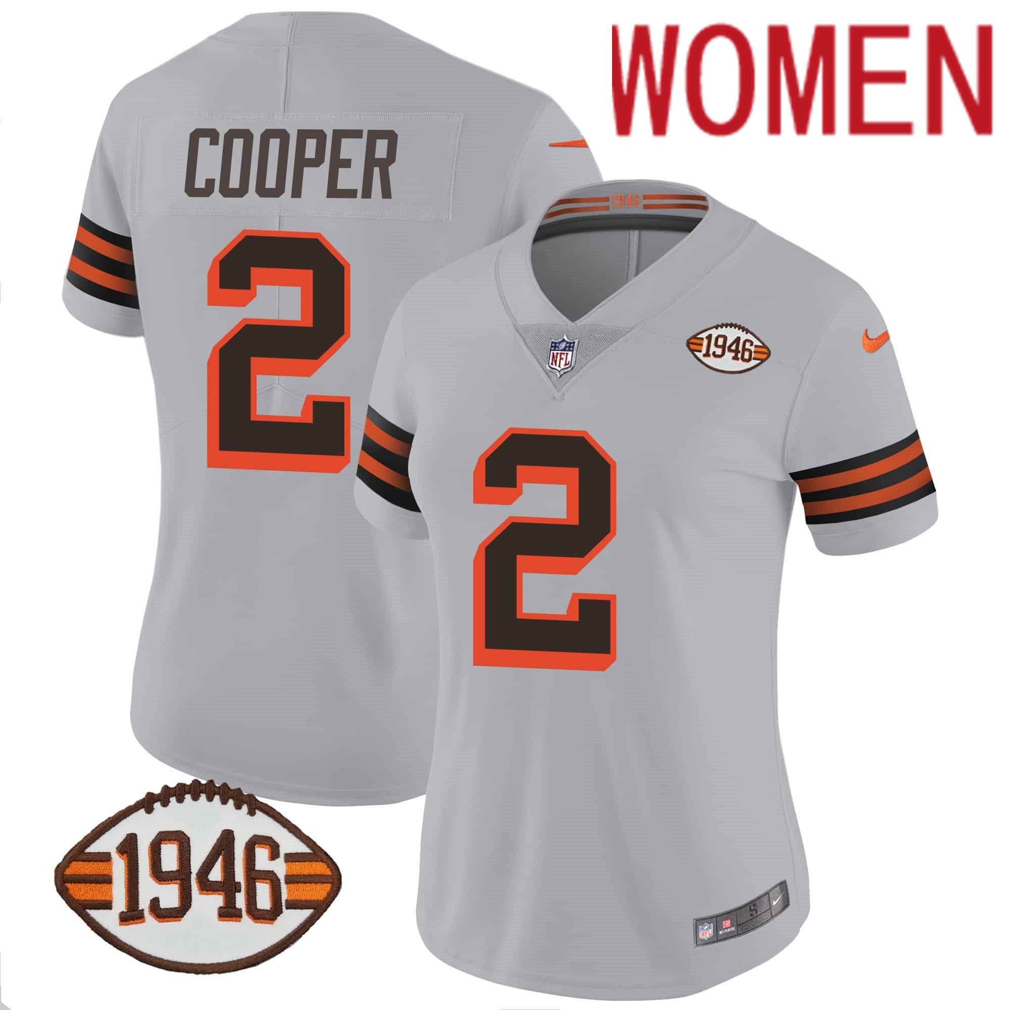 Women Cleveland Browns 2 Cooper Grey 1946 75th Anniversary Patch 2024 Nike NFL Jersey
